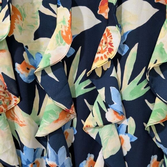 Lauren Ralph Lauren Floral Crinkle Georgette Gown Ruffled Maxi Dress Women's 14 - Picture 9 of 11